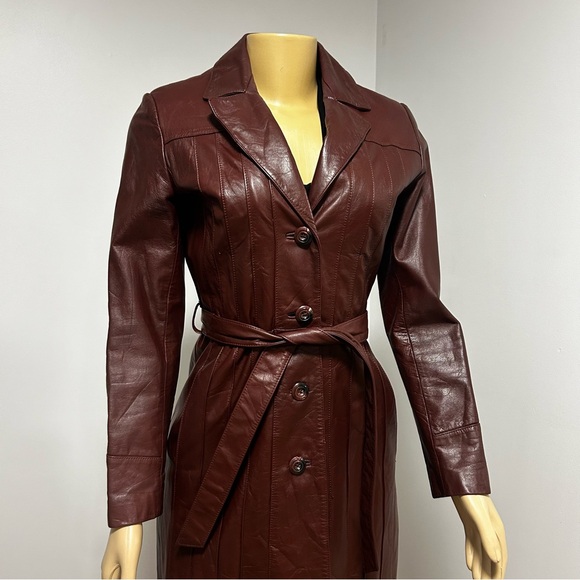 Vintage 70s Wilson’s Leather Burgundy Red Trench Coat Jacket Size Small- Medium - Picture 2 of 10